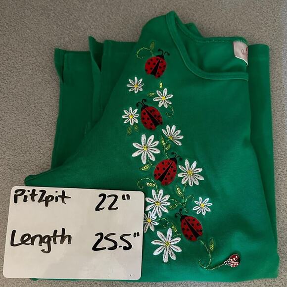 Quacker Factory Sz L Embroidered Beaded Ladybug Pullover Top mature grandmacore - Picture 6 of 9